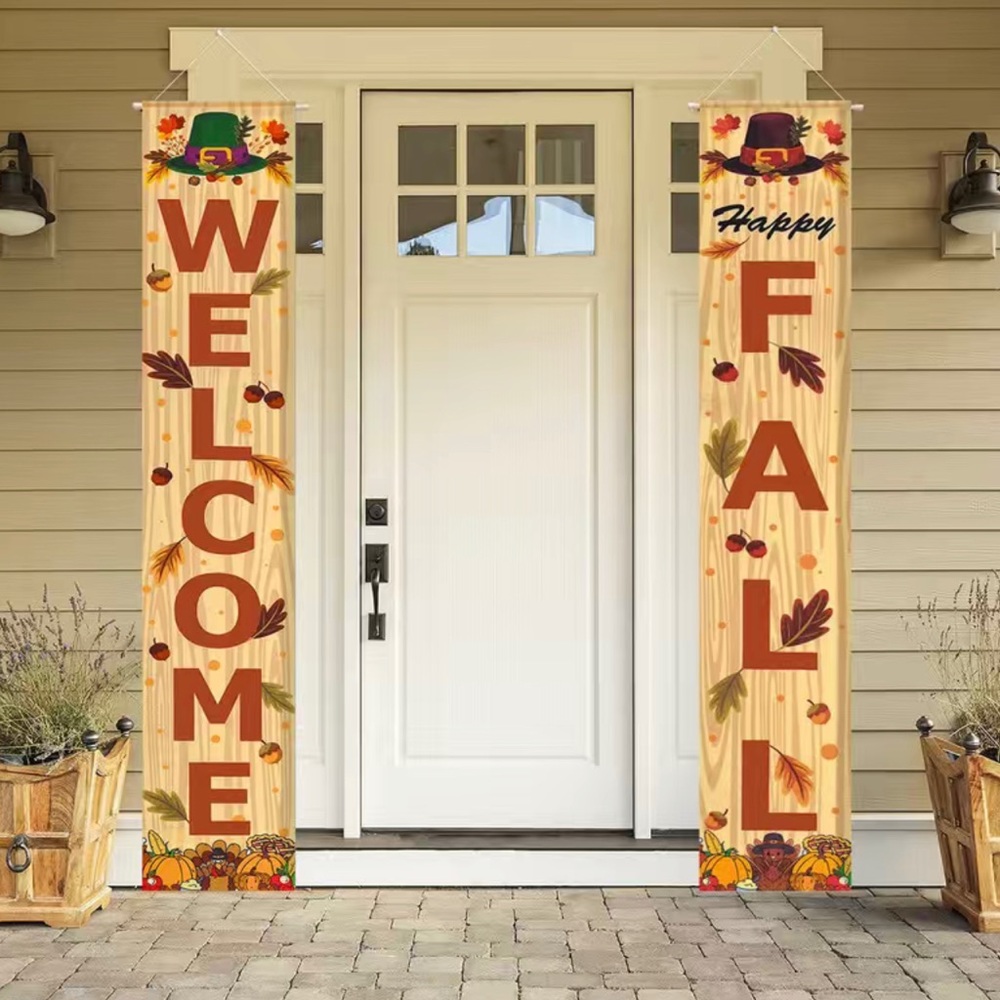 Welcome Happy Fall Thanksgiving Porch Door Banners 70x12